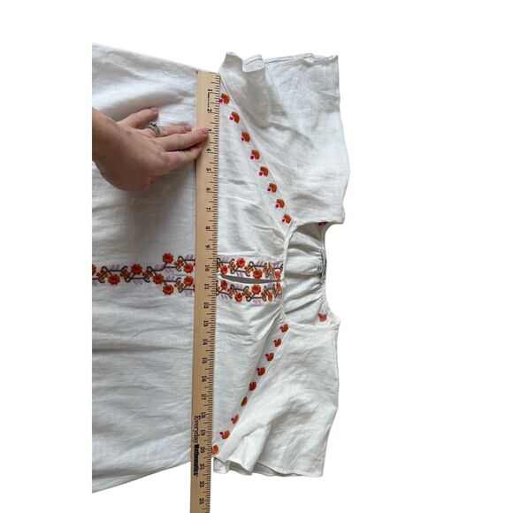 Madewell Embroidered Linen-Blend Raglan Ruffle Mini Dress Small Petite Lighthous - Picture 4 of 8